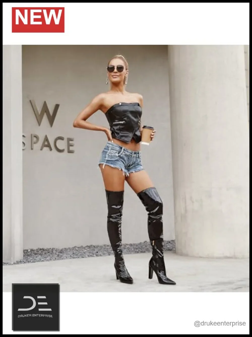 Over Knee Boots Women Heeled Thigh High Patent Leather Chunky Heel Pointed Toe